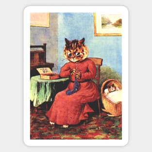 Sewing Cat by Louis Wain Sticker